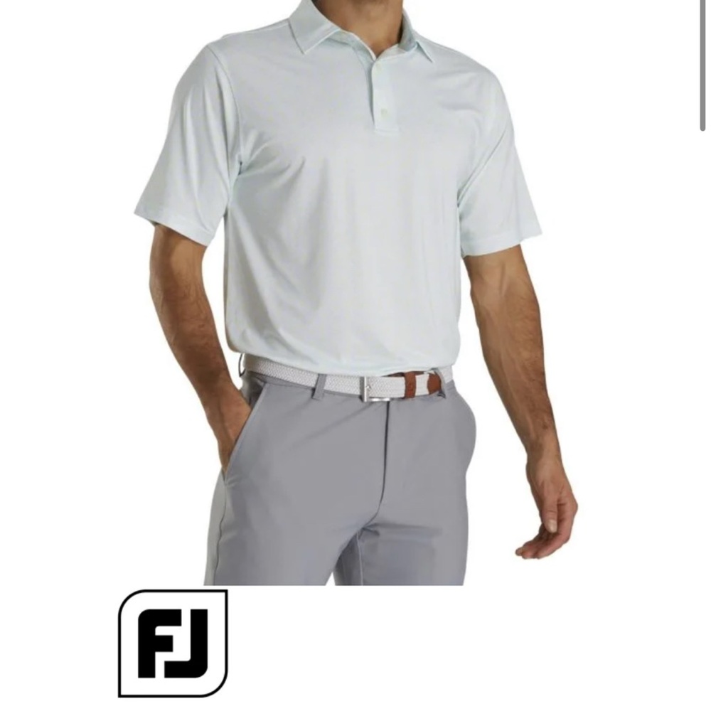 FootJoy Daisy Print Lisle Self Collar Golf Polo - Ice Blue